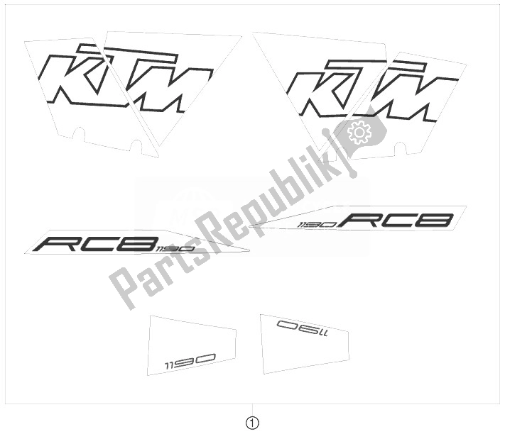 Tutte le parti per il Decalcomania del KTM 1190 RC8 White Australia 2010
