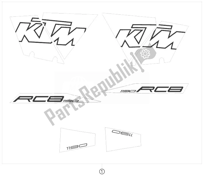 All parts for the Decal of the KTM 1190 RC8 White Europe 2010