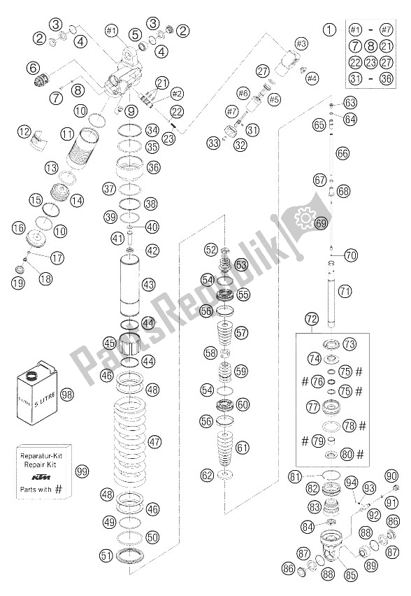 All parts for the Rear Suspension Wp Zerlegt 950 Adven of the KTM 950 Adventure Black USA 2005