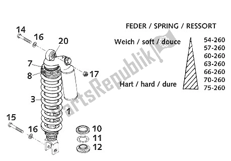 All parts for the Monoshock Lc4 of the KTM 640 LC4 E Silber Europe 2001