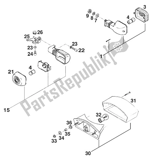 All parts for the Flasher, Rear Light Duke '95 of the KTM 620 Duke 37 KW Australia 1996