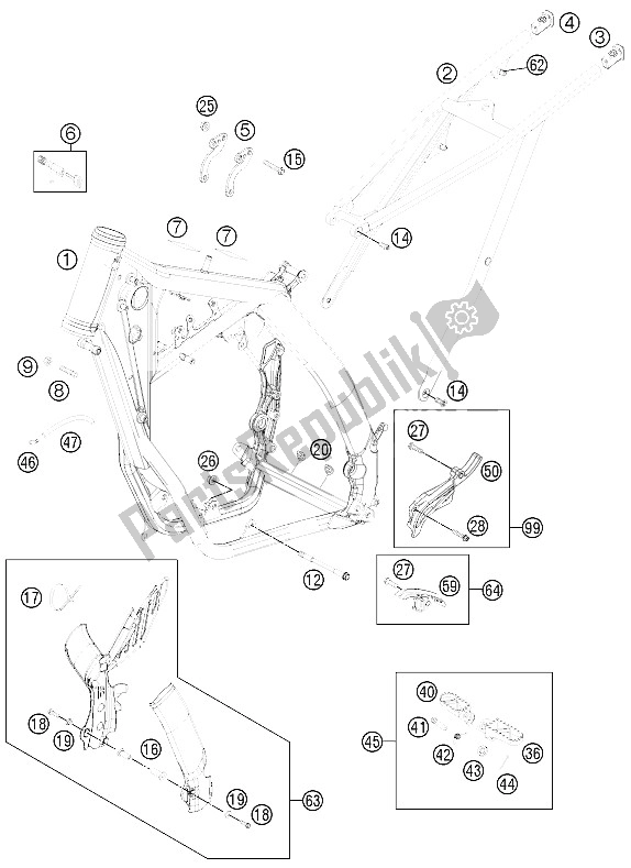 All parts for the Frame of the KTM 250 EXC Australia 2011