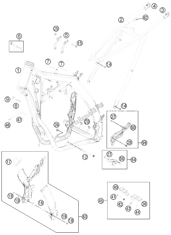 Tutte le parti per il Telaio del KTM 300 EXC Europe 2009