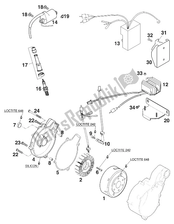 All parts for the Ignition System Kokusan Lc4-e '97 of the KTM 400 LSE 11 LT Blau Europe 1997