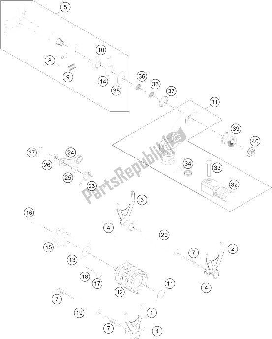 All parts for the Shifting Mechanism of the KTM 300 EXC Australia 2016