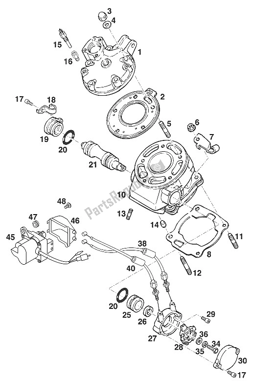 Tutte le parti per il Testata Euro 125 '96 del KTM 125 LC2 100 Schweiz Europe 1996