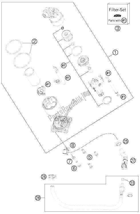 All parts for the Fuel Pump of the KTM 1190 RC8 R Black France 2012