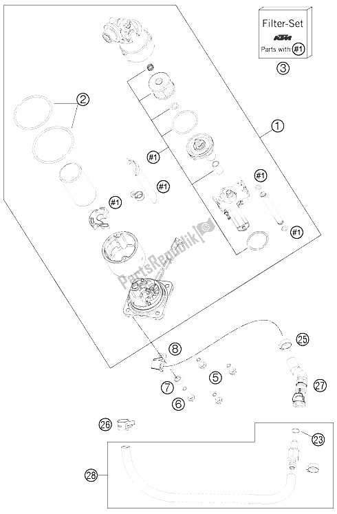 Alle onderdelen voor de Benzine Pomp van de KTM 1190 RC8 R Black USA 2012