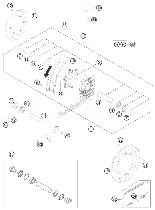 All parts for the Rear Wheel of the KTM 200 EXC Australia 2014