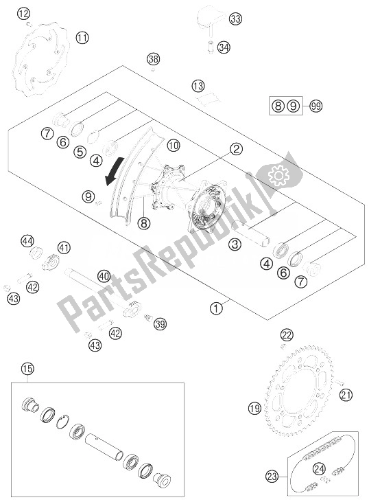 All parts for the Rear Wheel of the KTM 200 EXC Europe 2014