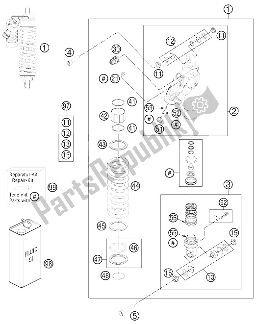 All parts for the Monoshock of the KTM 990 Adventure Orange ABS 11 Europe 2011