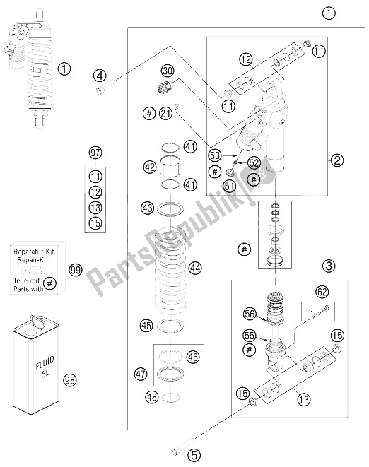 All parts for the Monoshock of the KTM 990 Adventure White ABS 11 Australia United Kingdom 2011