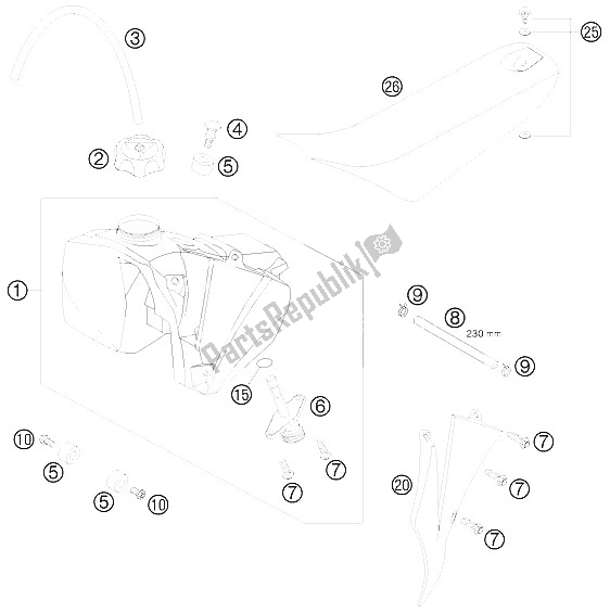 Todas as partes de Tanque, Assento, Tampa do KTM 50 SX Europe 6001H4 2008