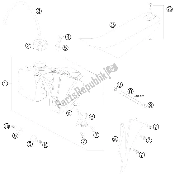 Tutte le parti per il Serbatoio, Sedile, Coperchio del KTM 50 SX Mini USA 2008