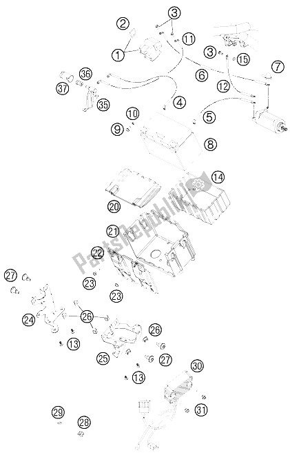 All parts for the Battery of the KTM 990 Adventure Blue ABS 12 Australia United Kingdom 2012