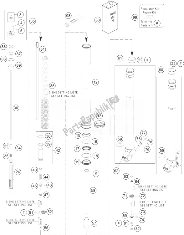 All parts for the Front Fork Disassembled of the KTM 690 Enduro R USA 2013
