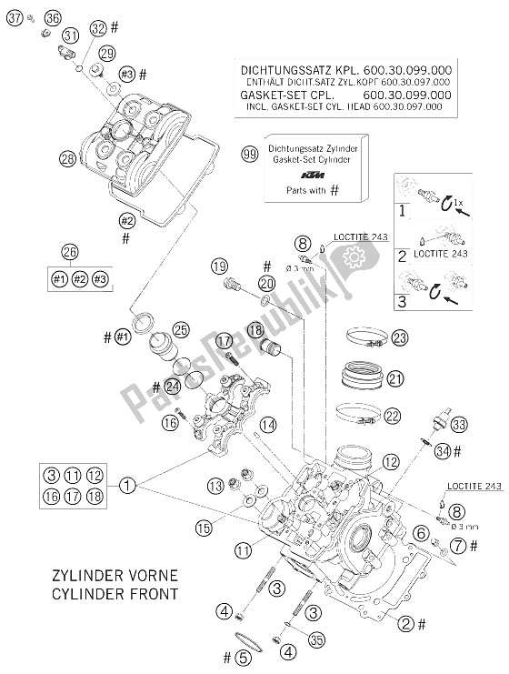 Tutte le parti per il Testata Anteriore del KTM 950 Supermoto R USA 2008