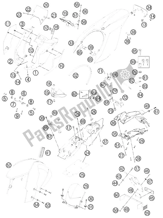 All parts for the Mask, Fender of the KTM 990 Super Duke R France 2011