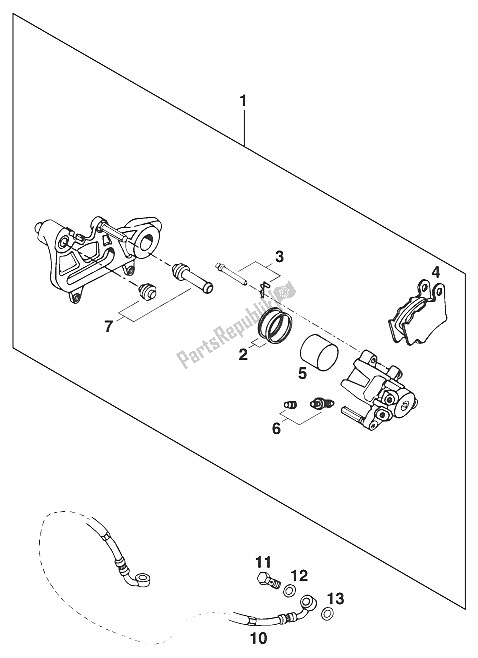 All parts for the Brake Caliper Rear 125/550 '96 of the KTM 620 Super Comp 4T Europe 1996