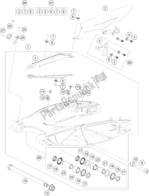 All parts for the Swing Arm of the KTM 1290 Super Adventure WH ABS 15 France 2015