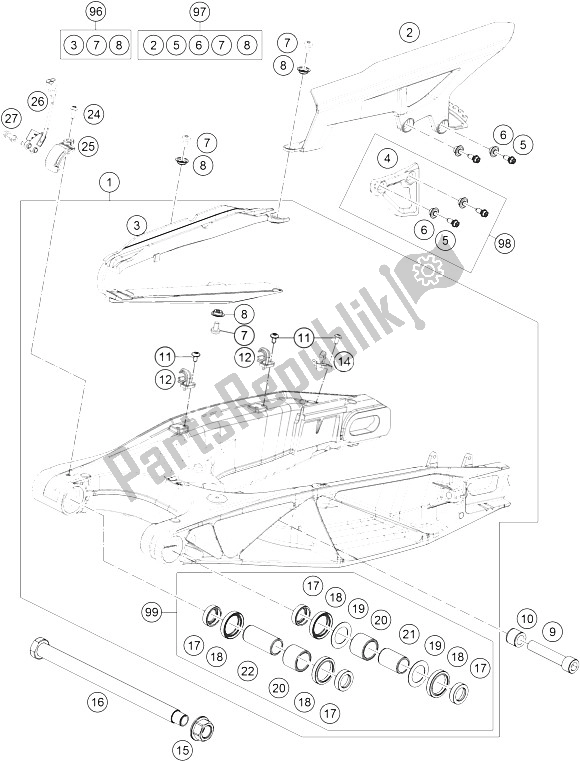 All parts for the Swing Arm of the KTM 1290 Super Adventure WH ABS 15 Japan 2015