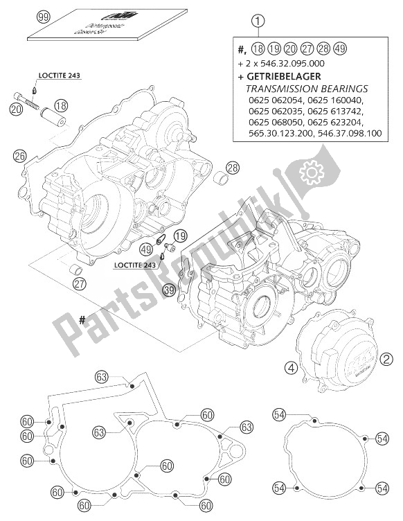 All parts for the Engine Case 250 Sx of the KTM 250 SX Europe 2003