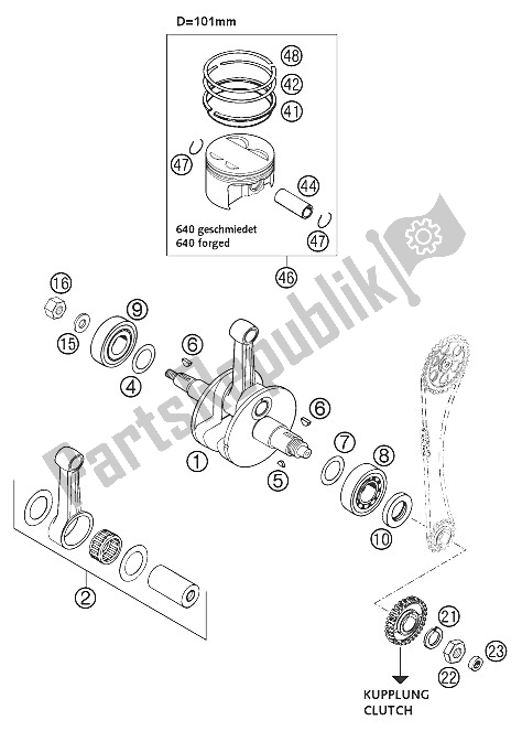 Tutte le parti per il Albero Motore, Pistone 640 Lc4 2002 del KTM 640 Adventure R USA 2002