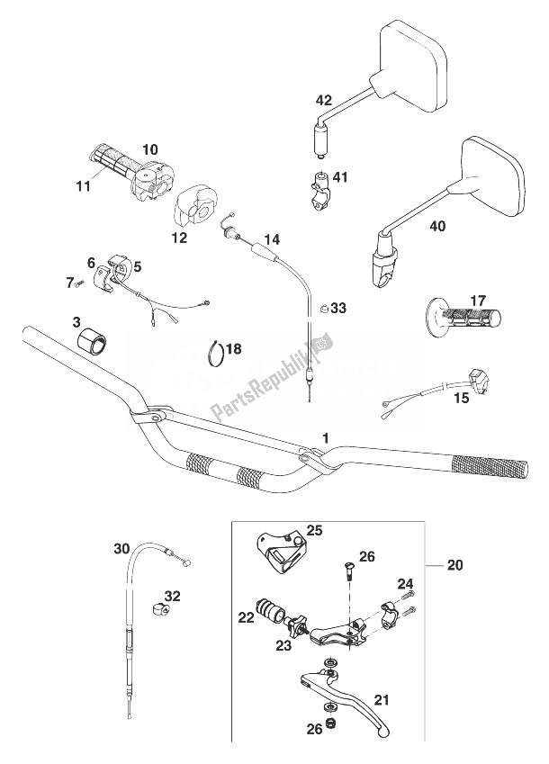 Tutte le parti per il Manubrio - Comandi 250-380 '98 del KTM 250 EXC 12 LT USA 1998