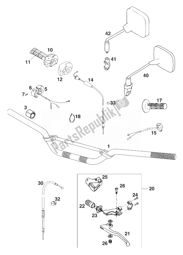 All parts for the Handle Bar - Controls 250-380 '98 of the KTM 250 SX 98 Europe 1998