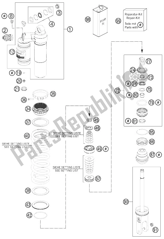 All parts for the Shock Absorber Disassembled of the KTM 125 SX Europe 2012