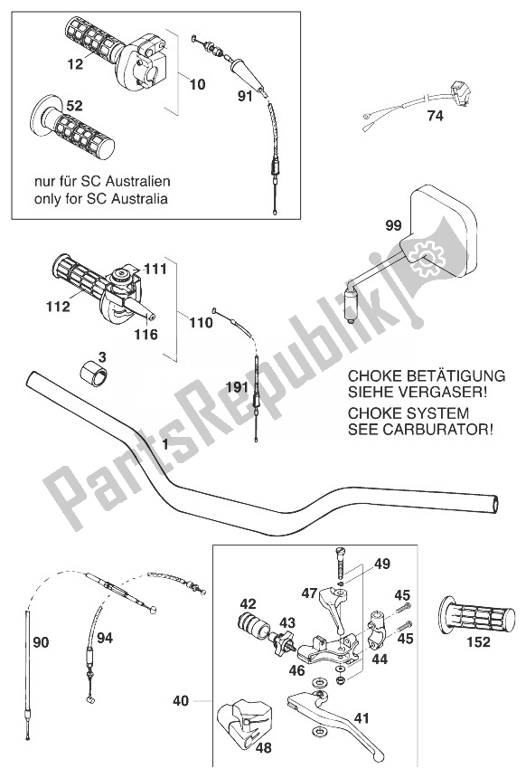 All parts for the Handle Bar - Controls Lc4 Sx,sc '98 of the KTM 400 TXC USA 1998