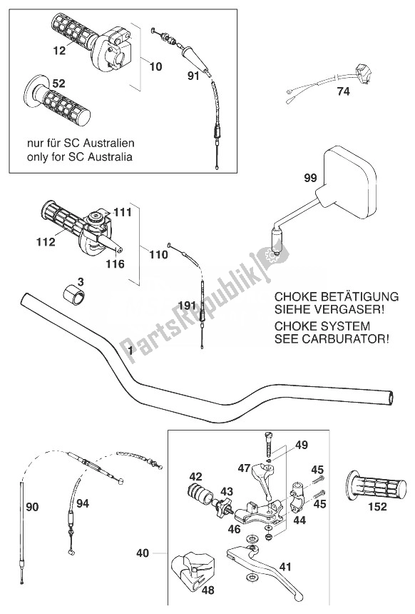 Tutte le parti per il Manubrio - Controlla Lc4 Sx, Sc '98 del KTM 620 SUP Comp Europe 1998