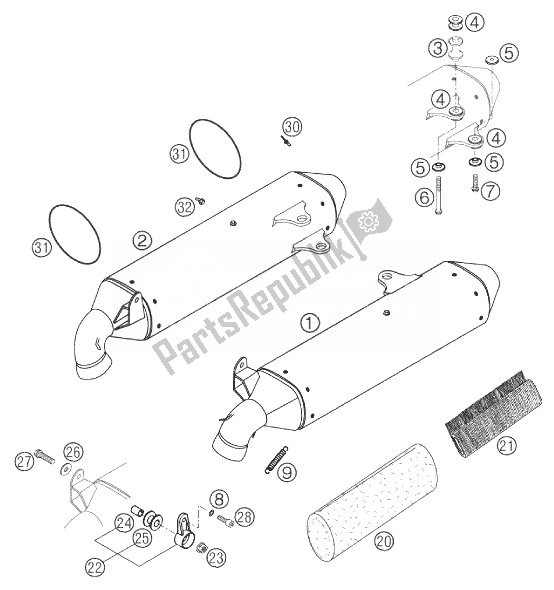 All parts for the Main Silencer 640 Duke Ii of the KTM 640 Duke II Black United Kingdom 2003