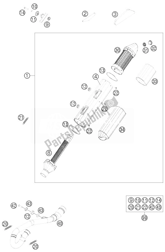 Tutte le parti per il Impianto Di Scarico del KTM 250 EXC F Australia 2013