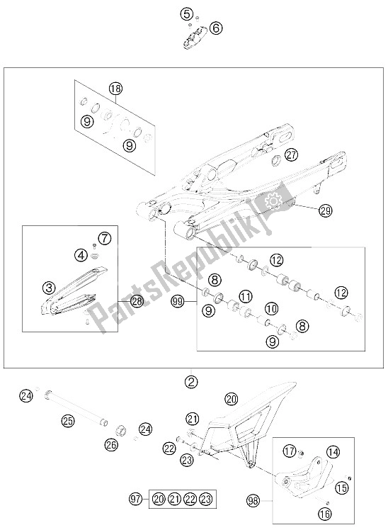 Todas las partes para Brazo Oscilante de KTM 125 EXC SIX Days Europe 2011