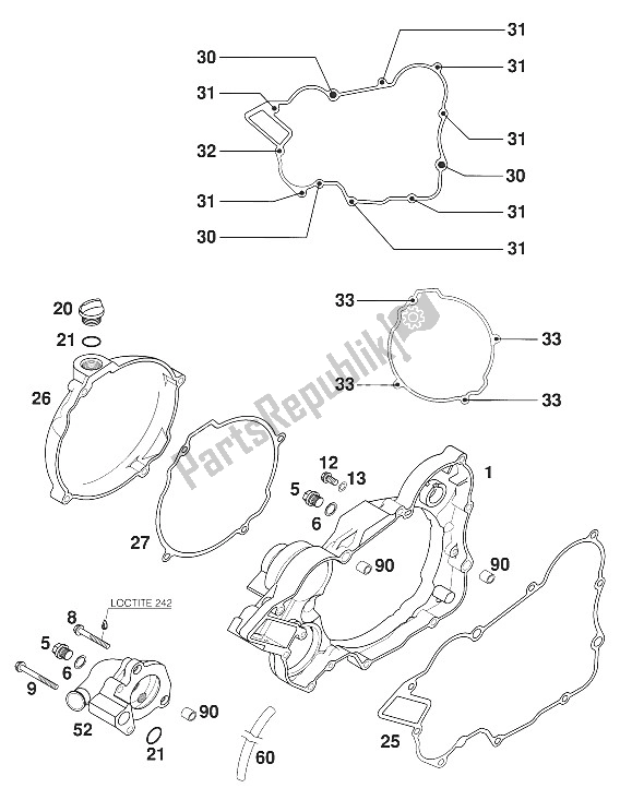 Tutte le parti per il Coperchio Frizione 125-200 20 del KTM 200 EXC USA 2000