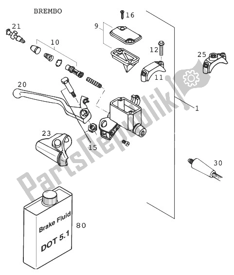 Tutte le parti per il Cilindro Freno A Mano Brembo Lc4'9 del KTM 400 LC 4 Europe 1999