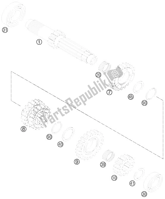 All parts for the Transmission I - Main Shaft of the KTM 250 SX F Europe 2011