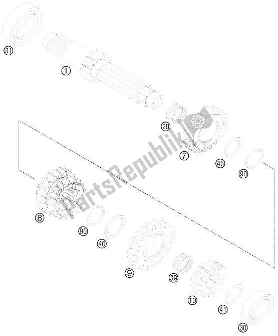 Alle onderdelen voor de Transmissie I - Hoofdas van de KTM 250 SX F USA 2011