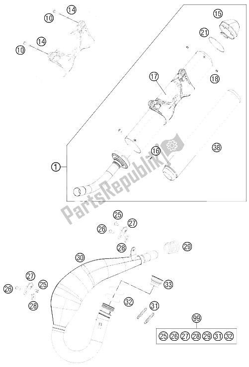 All parts for the Exhaust System of the KTM 200 EXC Australia 2012