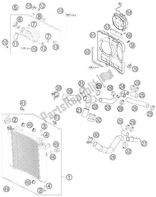 All parts for the Cooling System of the KTM 950 Supermoto R USA 2008