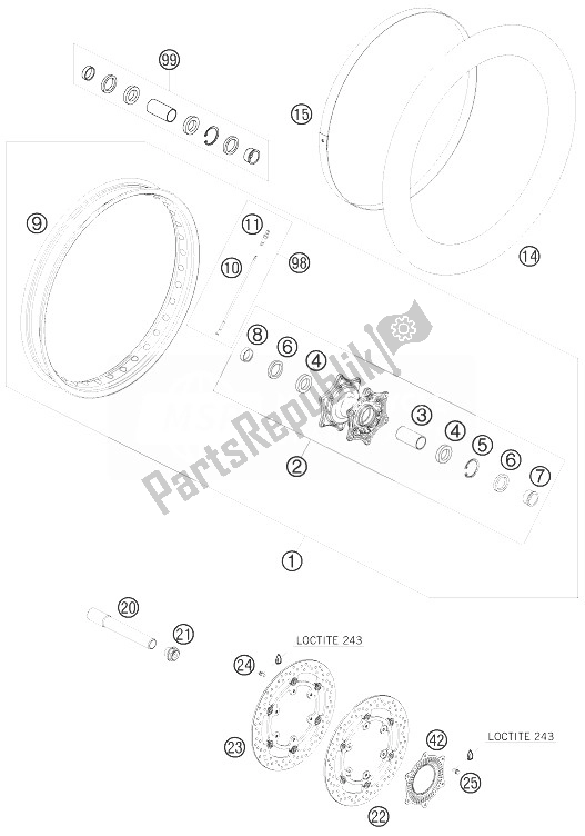 Todas las partes para Rueda Delantera de KTM 990 Adventure White ABS 10 Europe 2010