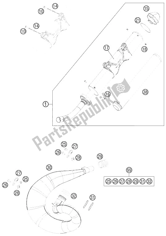 Tutte le parti per il Impianto Di Scarico del KTM 250 XC W USA 2011