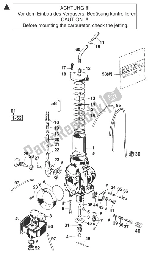 All parts for the Carburetor Dellorto Phm 40 Sd 62 of the KTM 620 LC 4 98 Competition Europe 1998