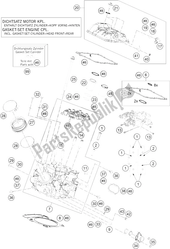 Tutte le parti per il Testata Posteriore del KTM 1050 Adventure ABS CKD Malaysia 2016