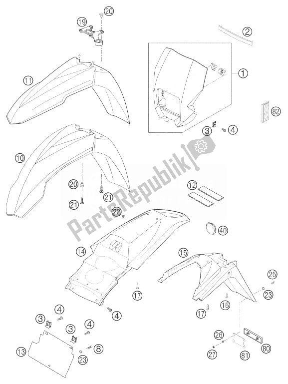 All parts for the Mask, Fender 640 Lc4, Sm of the KTM 640 LC4 Supermoto Black Europe 2003