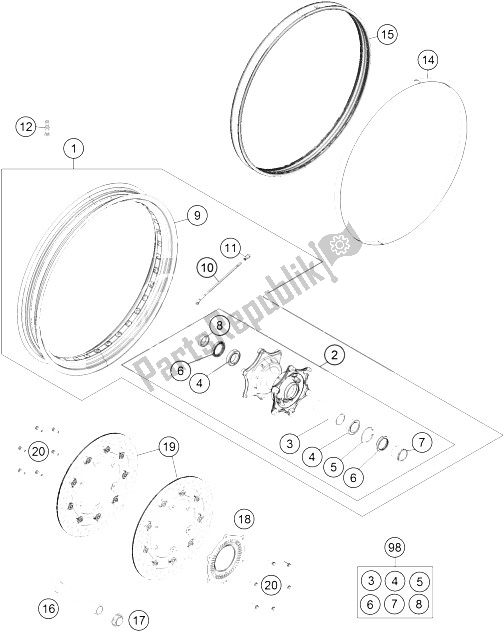 All parts for the Front Wheel of the KTM 1190 Adventure ABS Grey Japan 2016