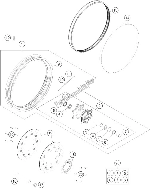 Toutes les pièces pour le Roue Avant du KTM 1190 Adventure ABS Orange Japan 2015