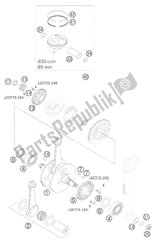 Tutte le parti per il Albero Motore, Pistone 400 Ecc del KTM 400 EXC Racing Australia 2005