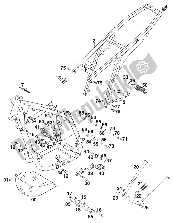 All parts for the Frame , Rxc '96 of the KTM 400 RXC E USA 1996